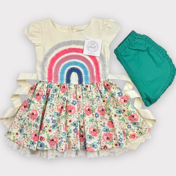 Sz 8 and 10 Girl August Boho Floral Rainbow dress and shorts NWT - Picture 9 of 13